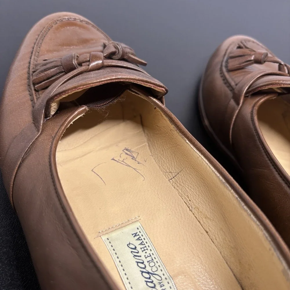 BRAGANO Cole Haan Men's Brown Tassel Loafers Dress Shoes Sz 9 M Leather Italy
